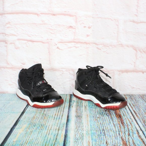 Nike Air Jordan 11 Retro Bred Black Patent Leather Mesh Shoes Size 11 C - Picture 3 of 11